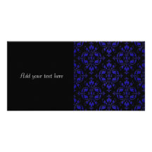 Elegant Cobalt Blue and Black Damask Custom Photo Card