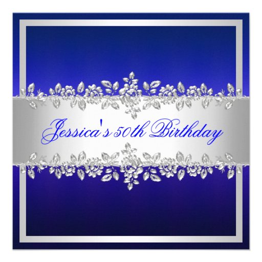 Elegant Cobalt Blue Silver Roses Birthday Party Personalized Invitations