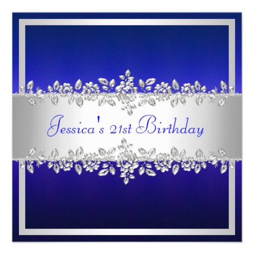 Elegant Cobalt Blue Silver Roses Birthday Party Custom Invite