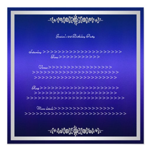 Elegant Cobalt Blue Silver Roses Birthday Party Custom Invite
