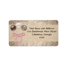 Elegant Cocoa Damask Cake Pop Address Label