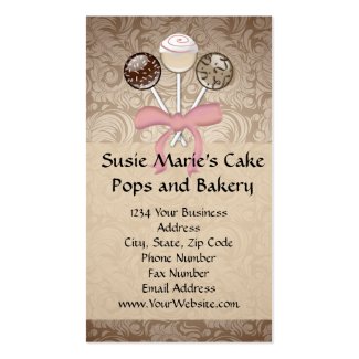 Elegant Cocoa Damask Cake Pop Business Cards