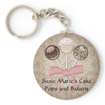 Elegant Cocoa Damask Cake Pop Key Chain