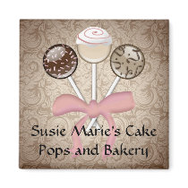 Elegant Cocoa Damask Cake Pop Fridge Magnet