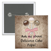 Elegant Cocoa Damask Cake Pop Pinback Button