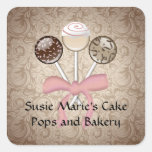 Elegant Cocoa Damask Cake Pop Square Sticker Label stickers