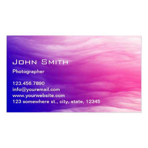 Elegant Colorful Clouds Photographer Business Card (back side)