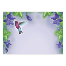 elegant colorful hummingbird and purple flowers business card templates