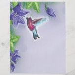 elegant colorful hummingbird and purple flowers flyer