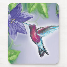elegant colorful hummingbird and purple flowers mouse pad