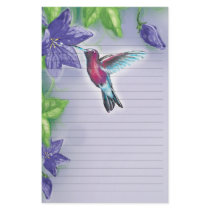 elegant colorful hummingbird and purple flowers custom stationery