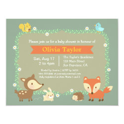 Elegant Contemporary Woodland Animal Baby Shower 4.25x5.5 Paper Invitation Card