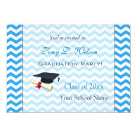 Elegant, cool summer blue chevron graduation party personalized invites