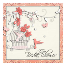 Elegant Coral Birdcage Bridal Shower Invite