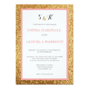 Elegant Coral Glitter Gold Wedding Invitation 5