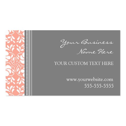 Elegant Coral Gray Damask Business Cards