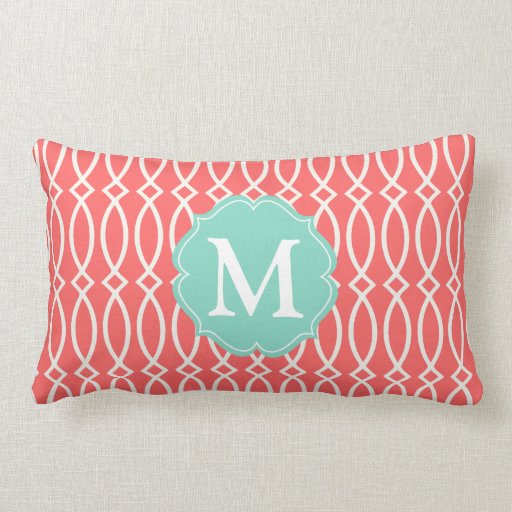 Elegant Coral Modern Trellis Personalized Throw Pillows Zazzle