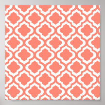 Elegant Coral Moroccan Trellis Quatrefoil Clover Print