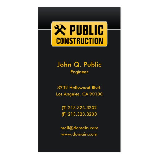 Elegant Corporate Black Construction Business Card (front side)