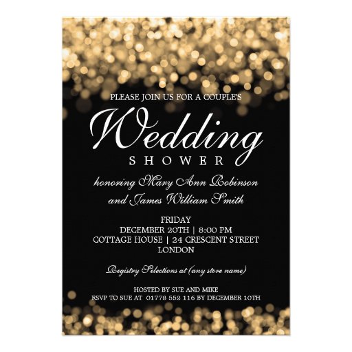 Elegant Couples Shower Gold Lights Invitations (front side)