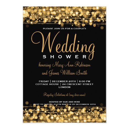 Elegant Couples Shower Party Sparkles Gold Invites
