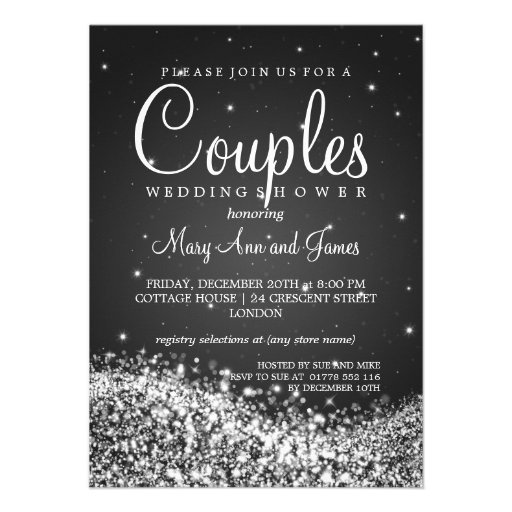 Elegant Couples Shower Sparkling Wave Black Custom Invites