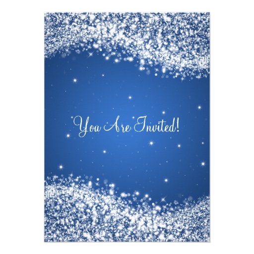 Elegant Couples Shower Sparkling Wave Blue Custom Invites