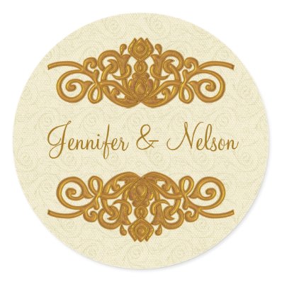 Elegant Cream & Gold Tone Wedding Envelope Seal Round Sticker