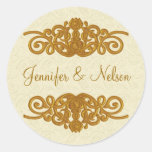 Elegant Cream & Gold Tone Wedding Envelope Seal Round Sticker
