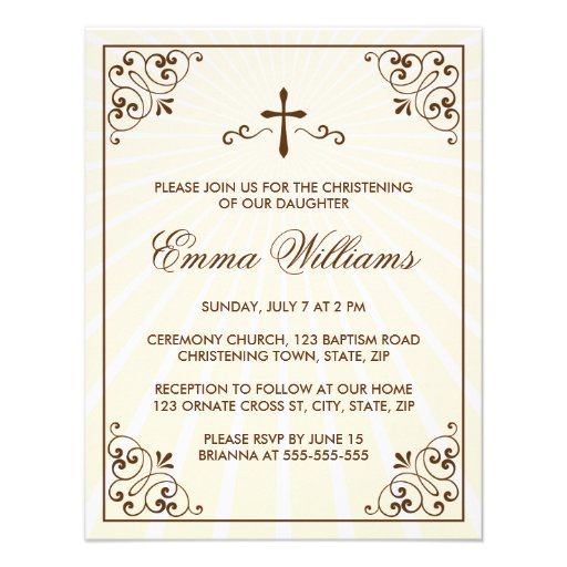 Elegant cream ornate frame christening invitation