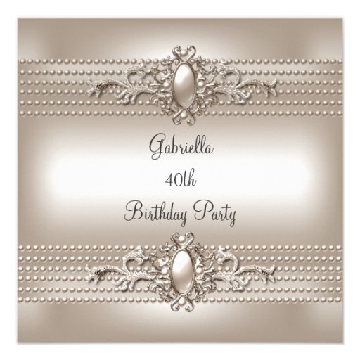 Elegant Cream Pearl 40th Birthday Party Custom Invites
