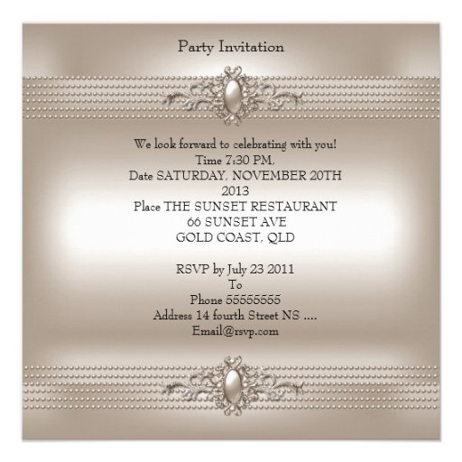 Elegant Cream Pearl 40th Birthday Party Custom Invites