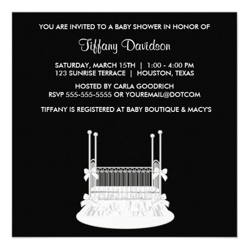 Elegant Crib Black White Baby Shower Personalized Invite