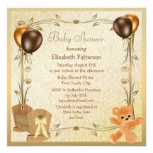 Elegant Crib & Teddy Vintage Baby Shower Invites