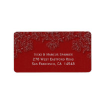Elegant crimson red floral swirls address label