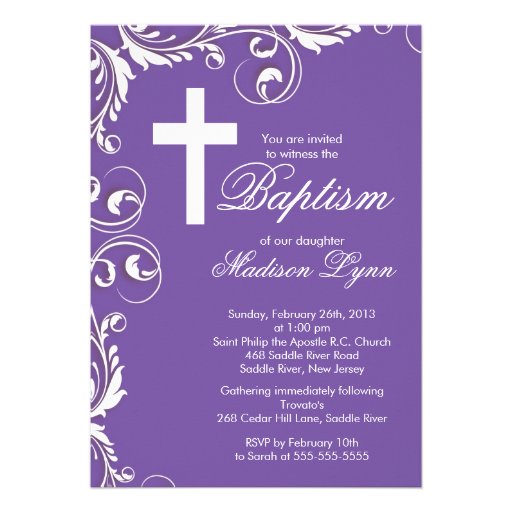 Elegant Cross Baby Girl Baptism Christening Personalized Announcements