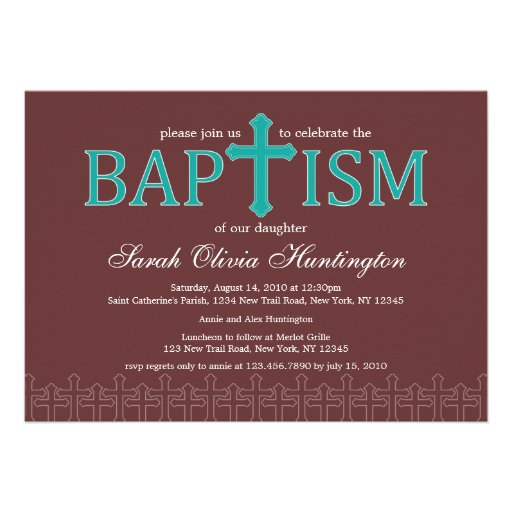 Elegant Cross Baptism Invitation (front side)
