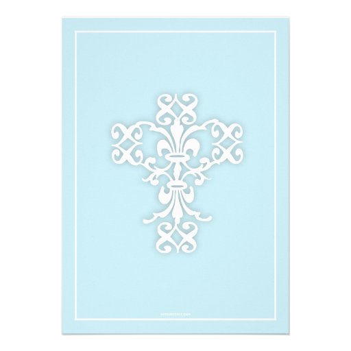 Elegant Cross Blue Boy First Communion Invitation