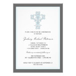 Elegant Cross in Blue Son Confirmation Invitation