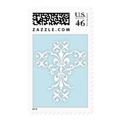 Elegant Cross in White and Blue Stamps