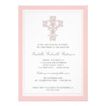 Elegant Cross Pink Girl Christening Invitation
