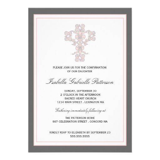 Elegant Cross Pink Girl First Communion Invitation