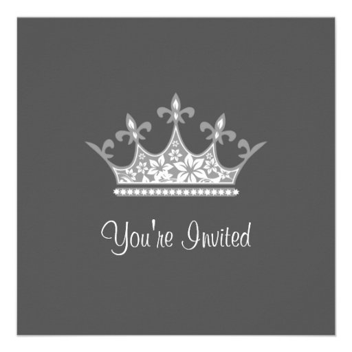 Elegant Crown Gray & White Sweet 16 Birthday Custom Announcements
