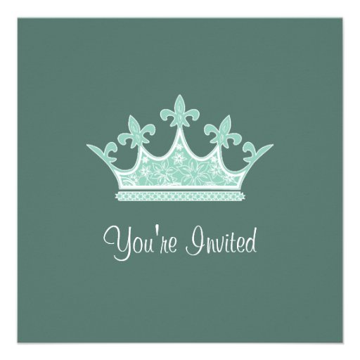 Elegant Crown Mint & White Sweet 16 Birthday Custom Announcements