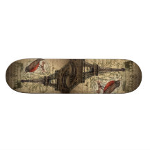 elegant crown robin eiffel tower paris Vintage Skateboard Deck
