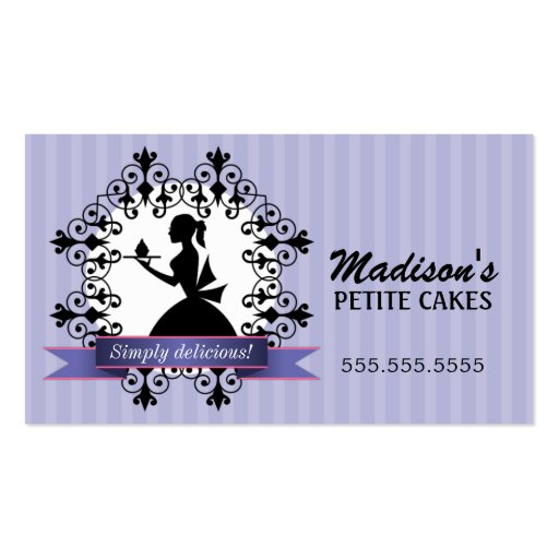 Elegant Cupcake and Lady Silhouette Business Cards (front side)