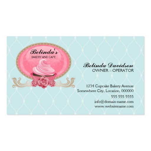 Elegant Cupcake Bakery Custom Business Cards (back side)