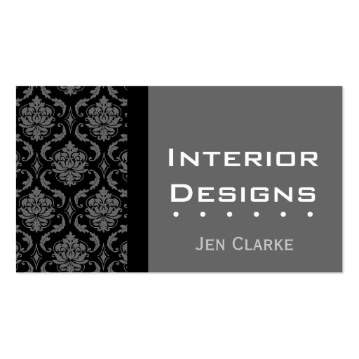 Elegant Custom Black and Grey Damask Business Card (front side)