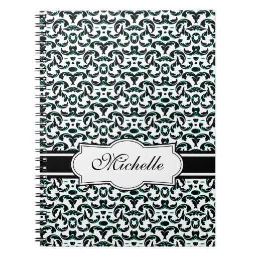 Elegant Custom Green and Black Damask Spiral Note Books
