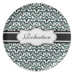 Elegant Custom Green and Black Damask Dinner Plates